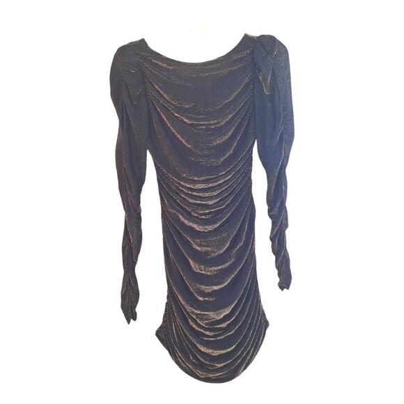 Vintage 80s Lurex Fitted Cocktail Dress Metallic Ruched Bodycon USA Union Made S - Picture 2 of 14